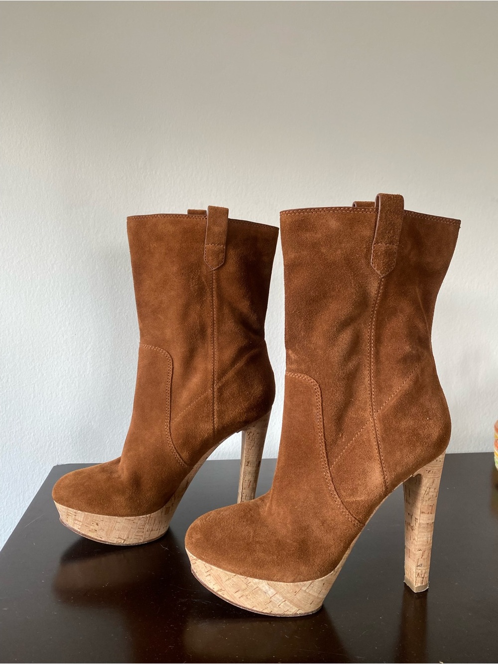 Michael Kors Chestnut Suede Platform Heeled Boots / Booties